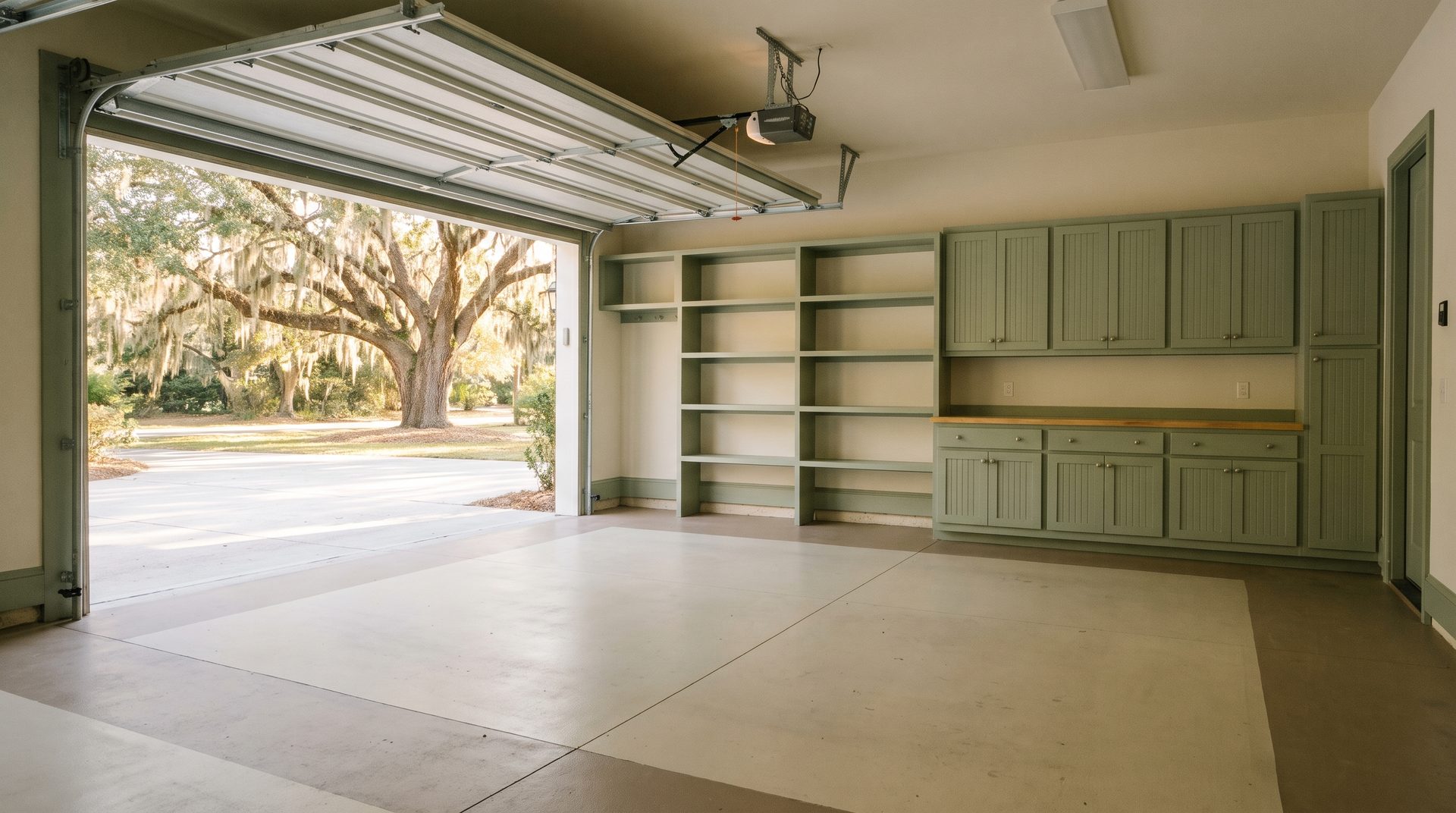 Emptied, swept two-car garage in a Savannah home after junk removal