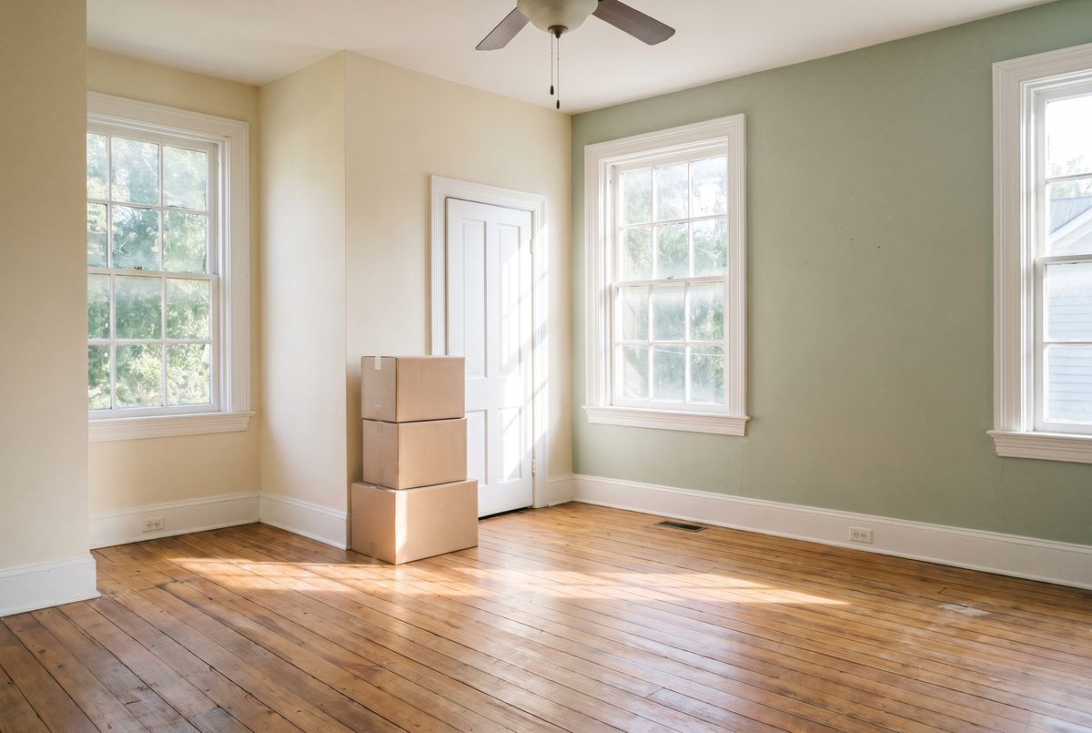 Cleared-out spare bedroom with hardwood floors after a home cleanout in Savannah